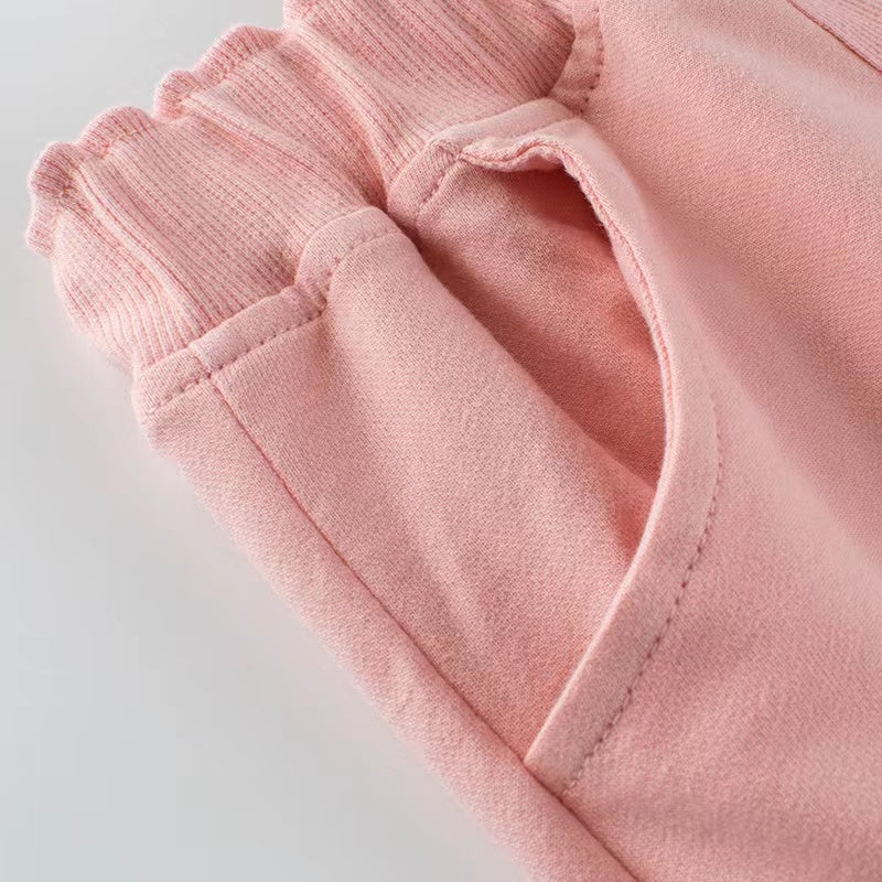 Baby Girl Solid Color Button Design Flap Short Pants With Pockets