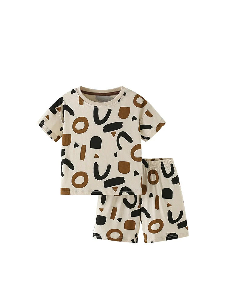 Summer Baby Kids Geometric Pattern T-shirt and Shorts Clothing Set for Boys