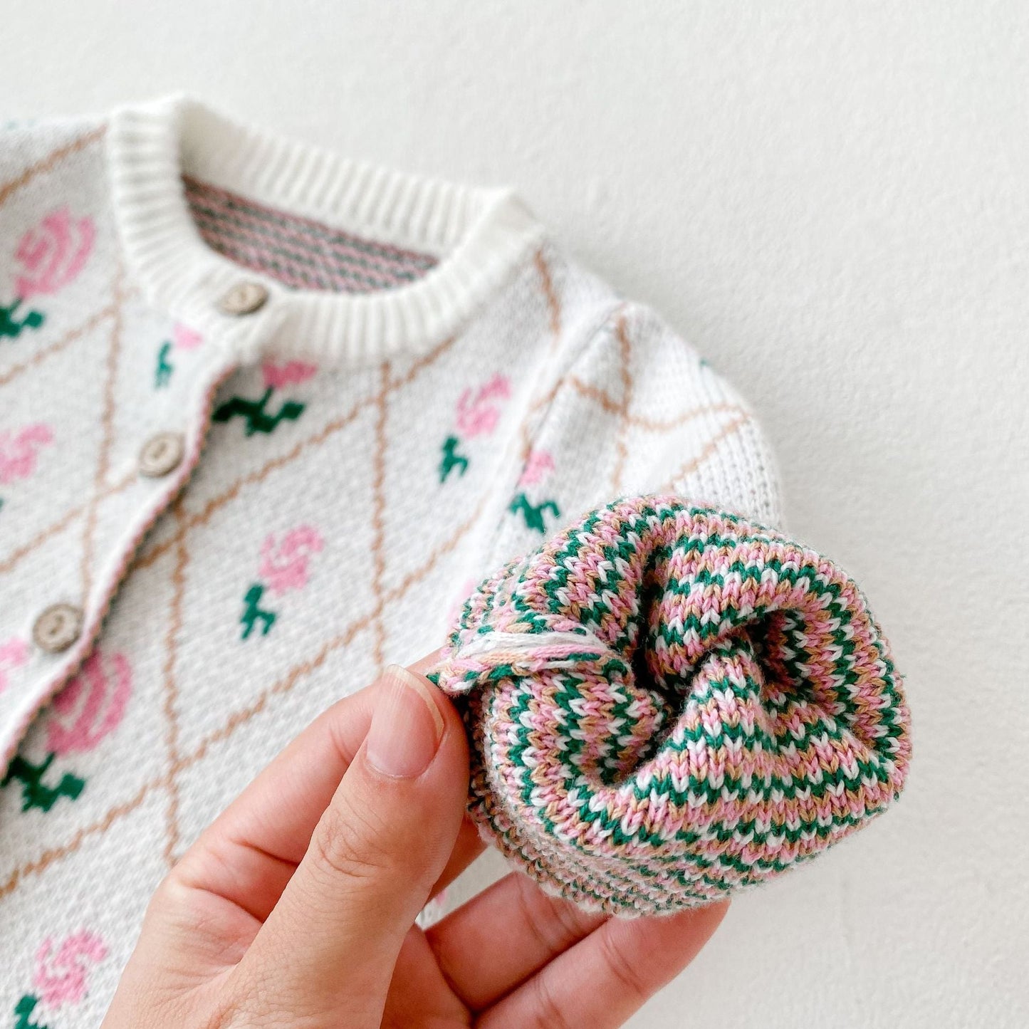 Baby Girl Allover Roses Embroidered Graphic Crotch Bodysuit & Cardigan Handmade Knitted Sets