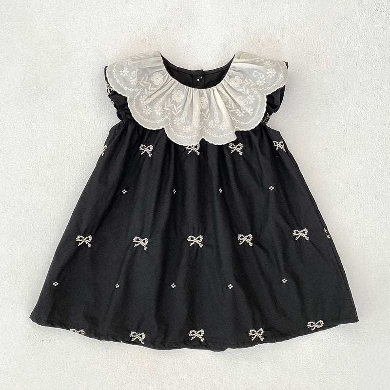 Summer Baby Girls French-style Flowers Pattern Collar Sleeveless Butterfly-bows Embroidered Onesies and Dress – Princess Sister Matching Set