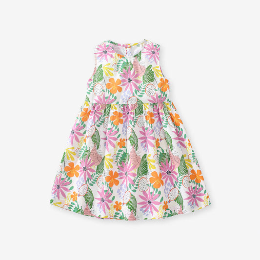 Summer Baby Girls Sleeveless Tropical Floral Print Dress