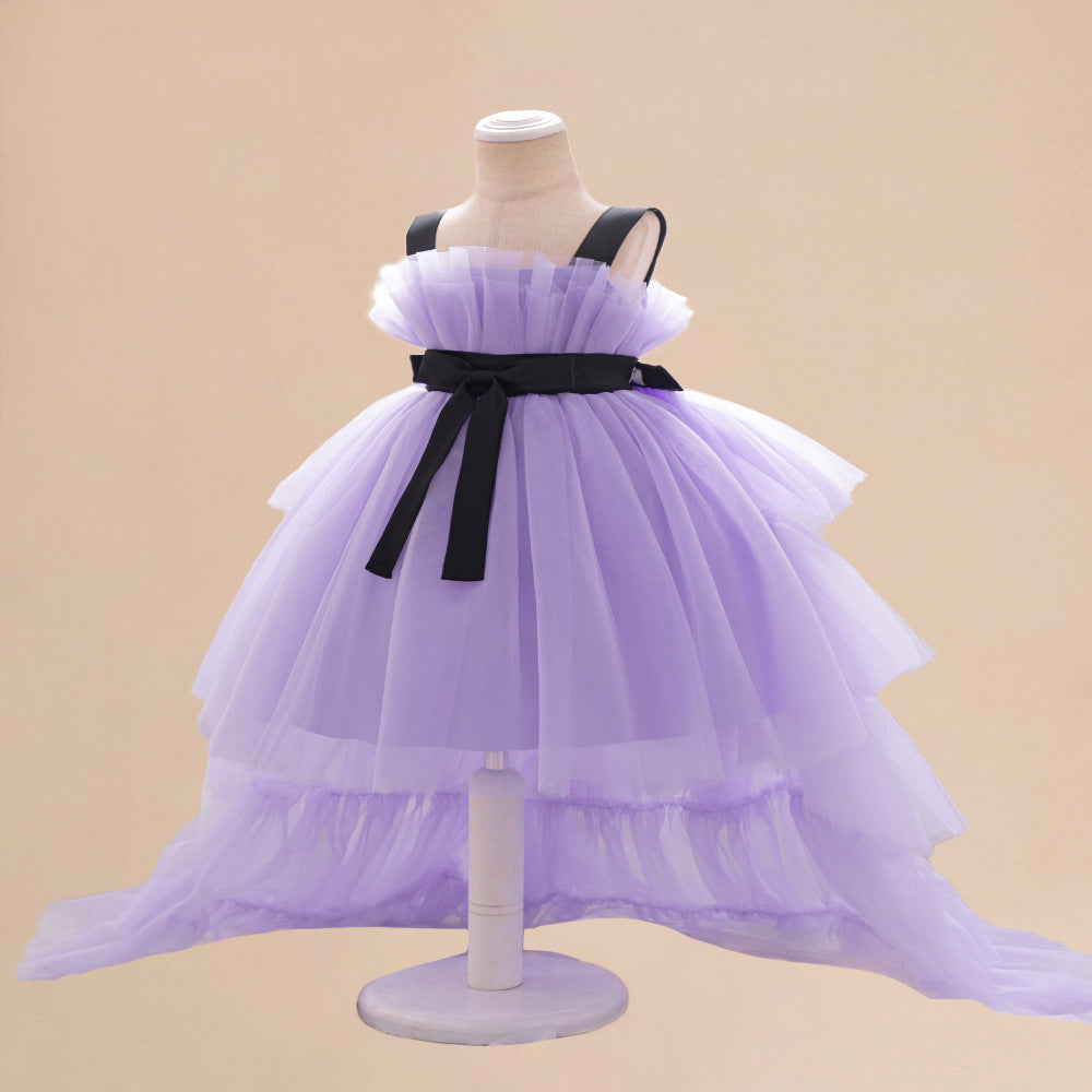 Summer Baby Kids Girls Princess Sleeveless Ribbon Butterfly Bow Tailcoat Tulle Dress