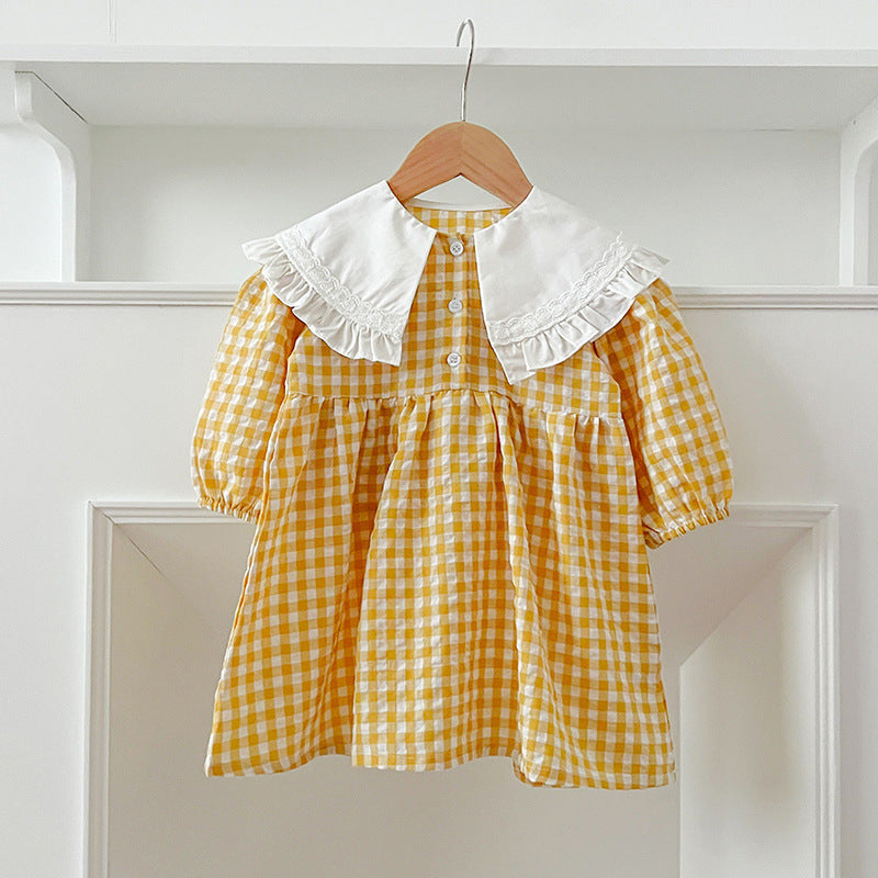 Arrival Autumn Baby Kids Girls Long Sleeves Plaid French Collar Onesies and Dress – Princess Sister Matching Set