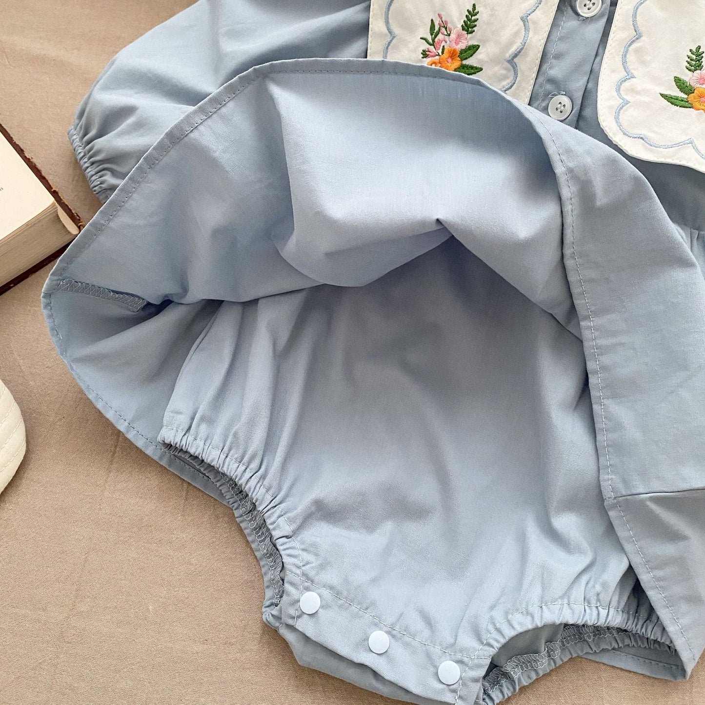 Baby Girl Solid Color Embroidered Doll Neck Beautiful Onesies Dress