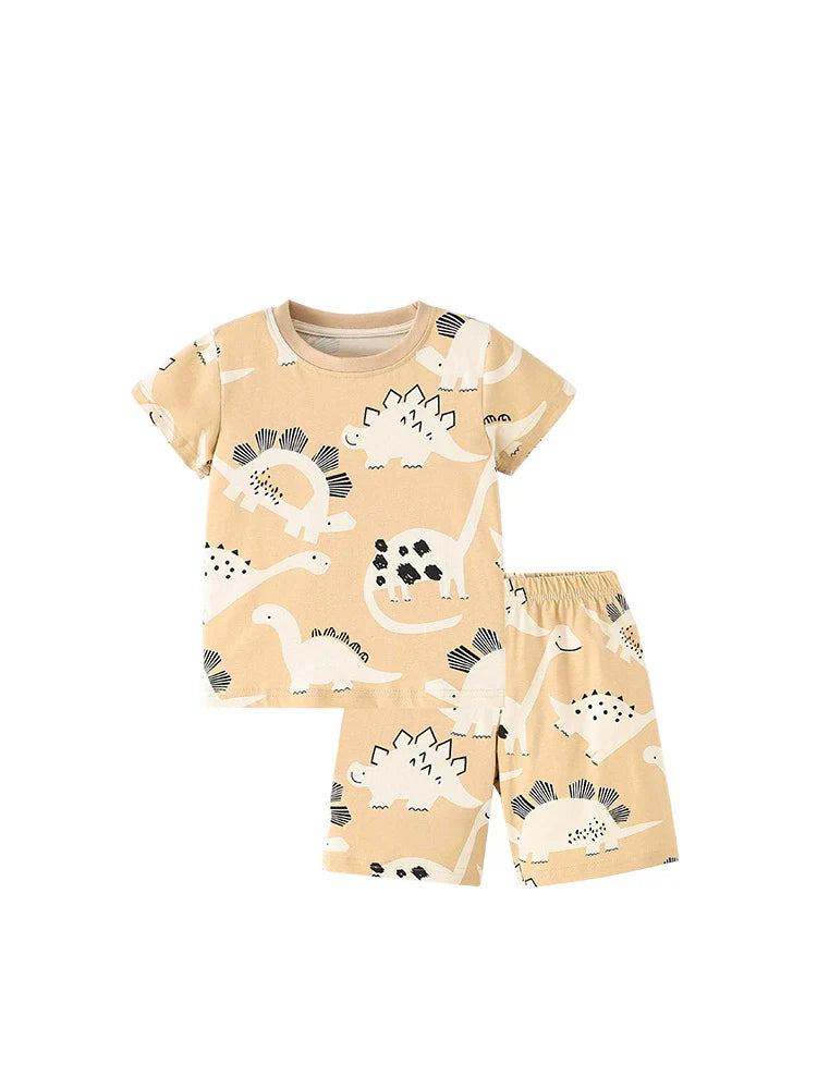 Summer Baby Kids Casual Animals Cartoon Pattern T-shirt and Shorts Clothing Set for Boys