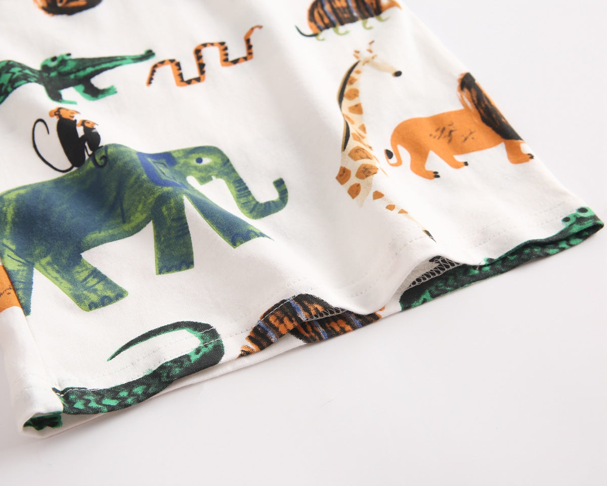 Baby Boy Animal Print Short-Sleeved Top Combo Shorts Sets In Summer
