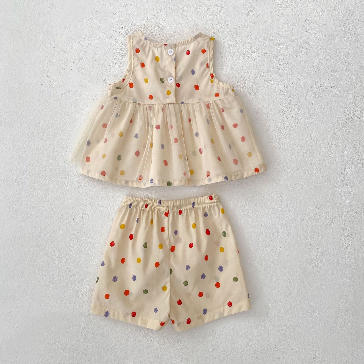 Summer Baby Kids Polka Dots Pattern Sleeveless Top and Shorts Clothing Set or Onesies for Girls