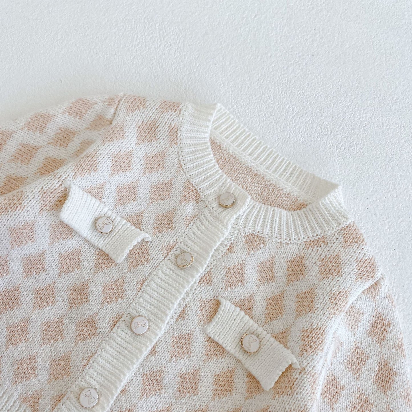 Baby Girl Plaid Graphic Onesies & Cardigan Knitted Sets