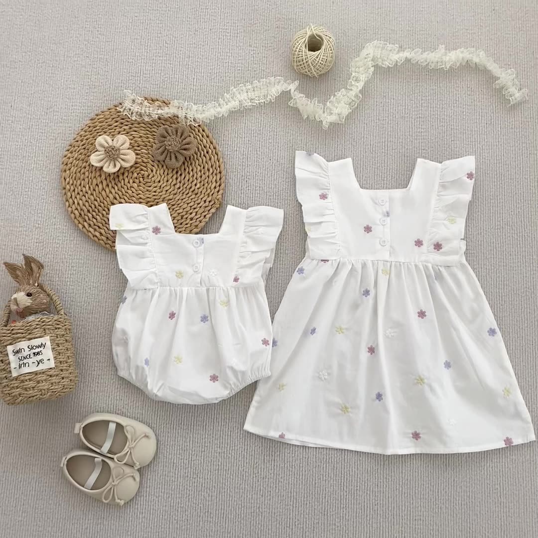 Summer Arrival Star Pattern Fly Sleeves Square Neck Dress/Onesies for Stylish Girls