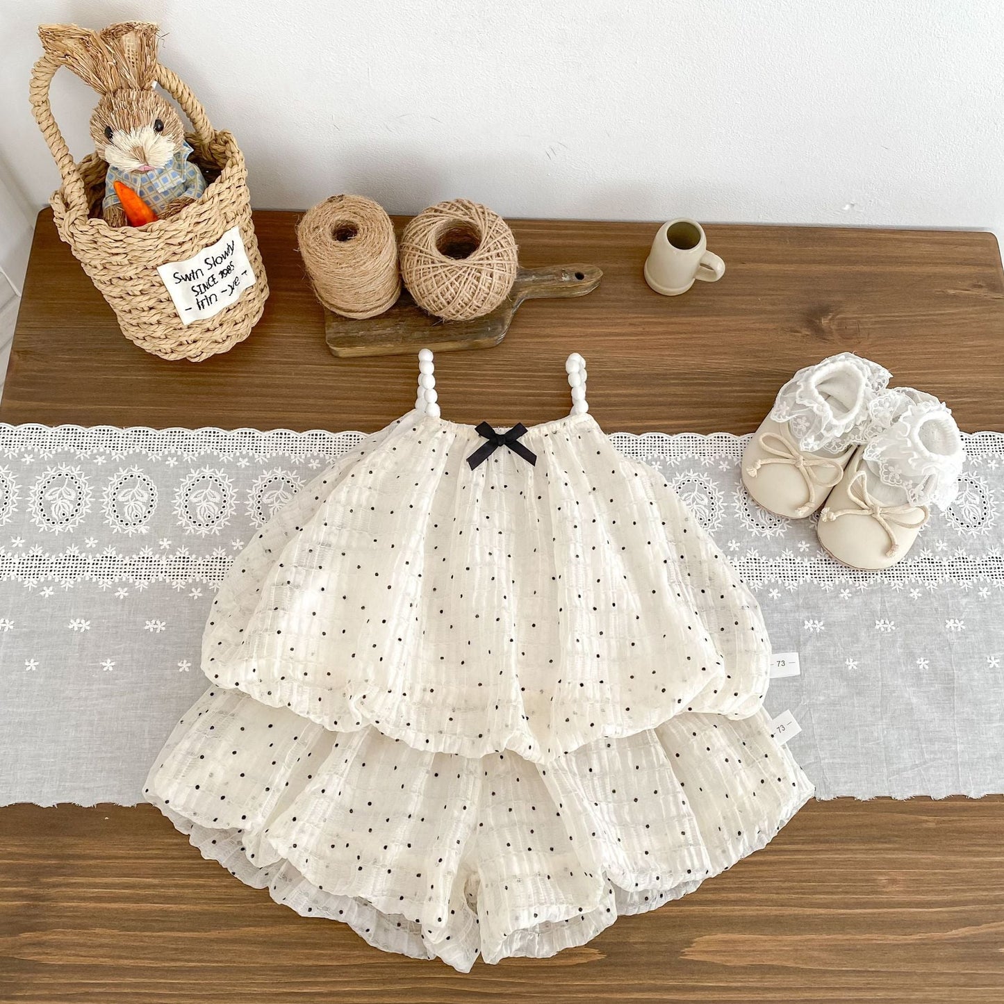 Summer Baby Kids Dots Pattern Sleeveless Top Vest and Shorts Clothing Set for Girls