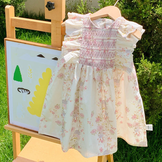 Summer Arrival Baby Kids Girls Sleeveless Flowers Pattern Crew Neck Princess Dress