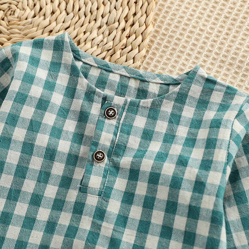 Baby Plaid Graphic Tops And Solid Shorts With Hat One Pieces Sets