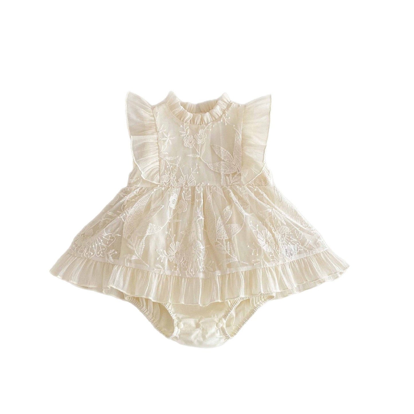 Summer Arrival Baby Girls Cute Solid Color Floral Embroidery Fly Sleeves Dress Design Onesies