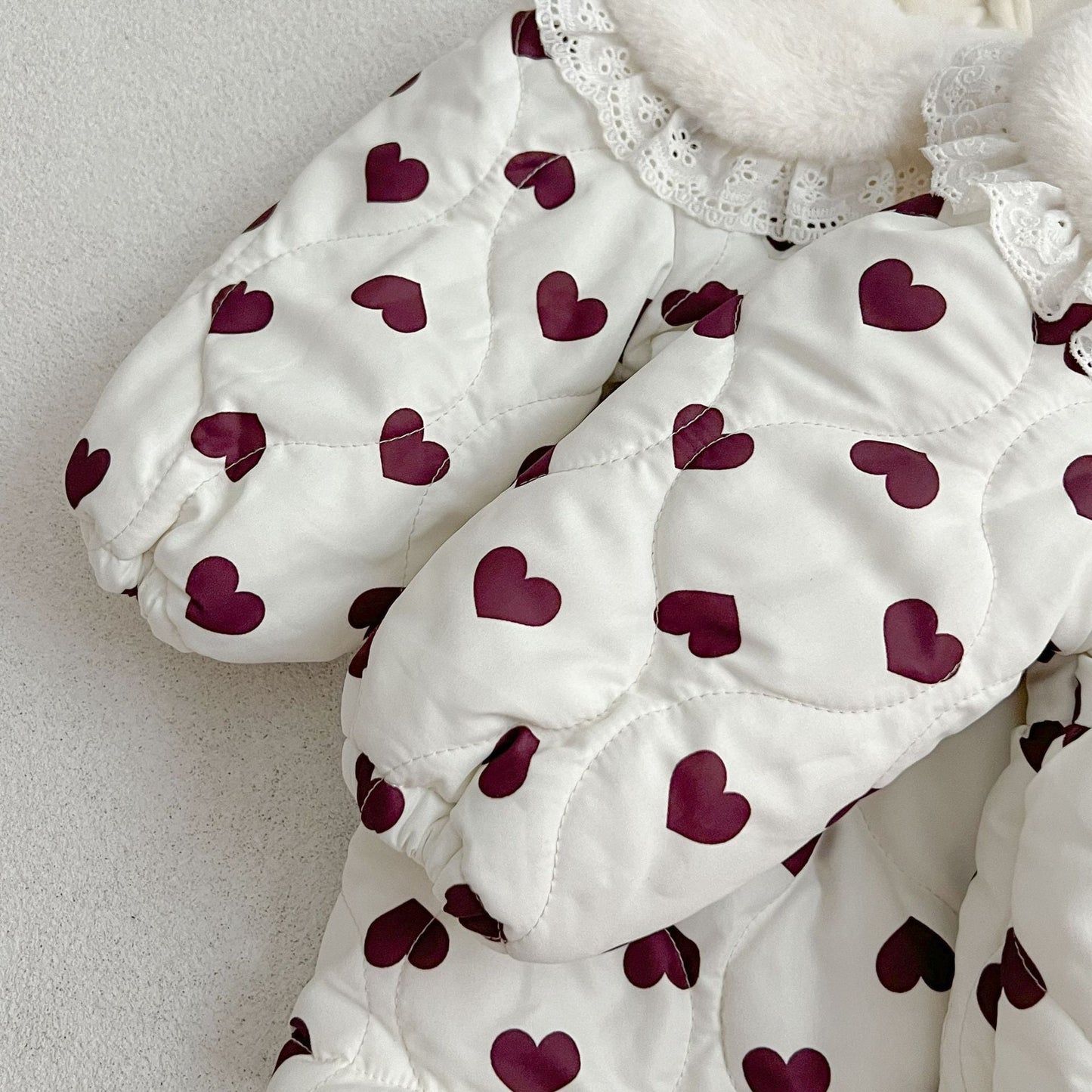 Red Heart Pattern Peter Pan Lace Collar Long Sleeve Fashion Princess Onesies&Dress