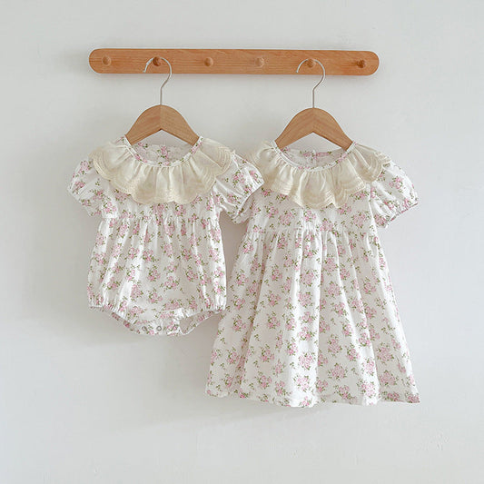 Summer Girls Floral Pattern Ruffle Collar Onesies OR Girls Dress