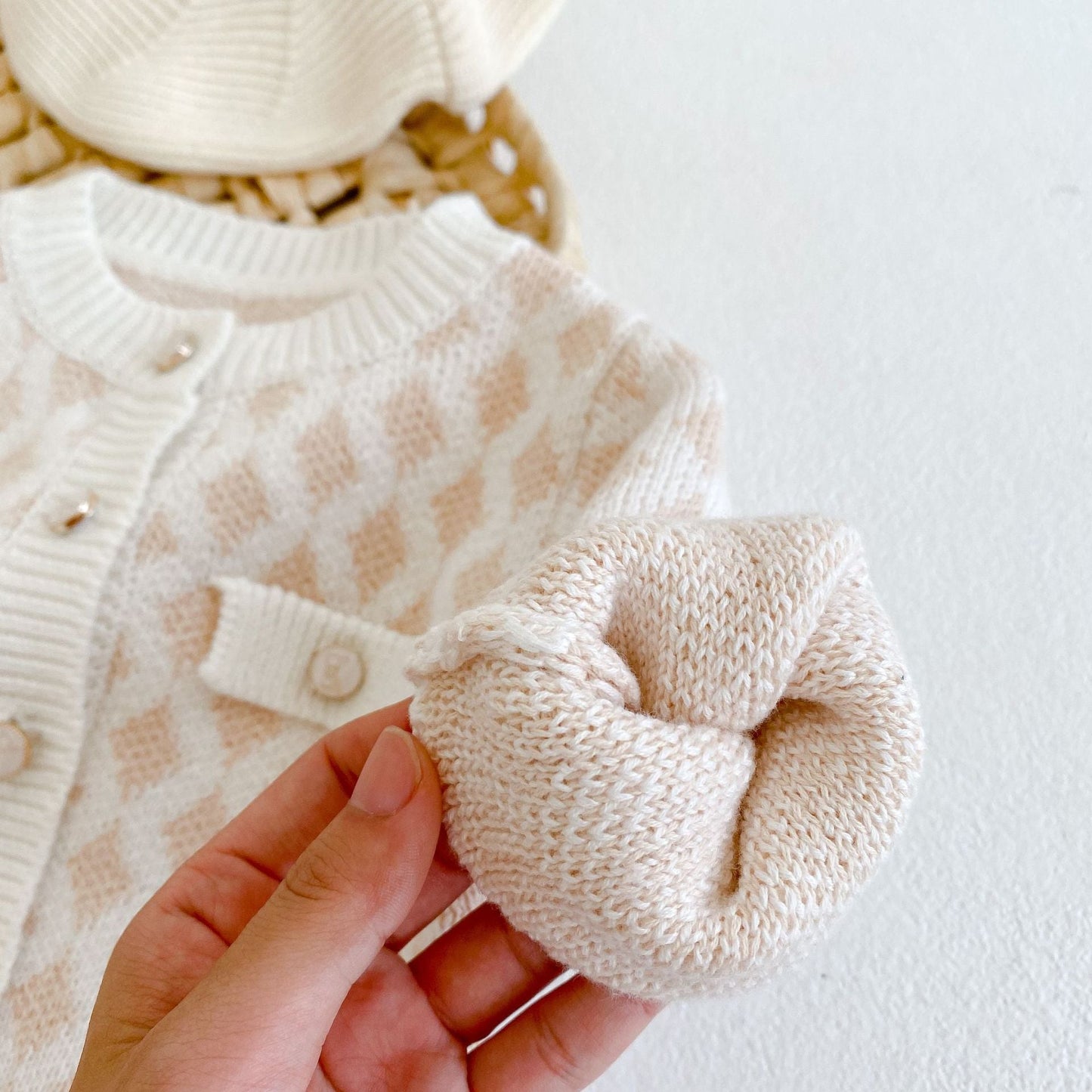 Baby Girl Plaid Graphic Onesies & Cardigan Knitted Sets