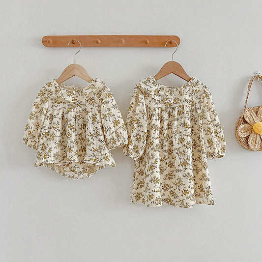 Floral Pattern Ruffle Neck Baby Onesies Dress