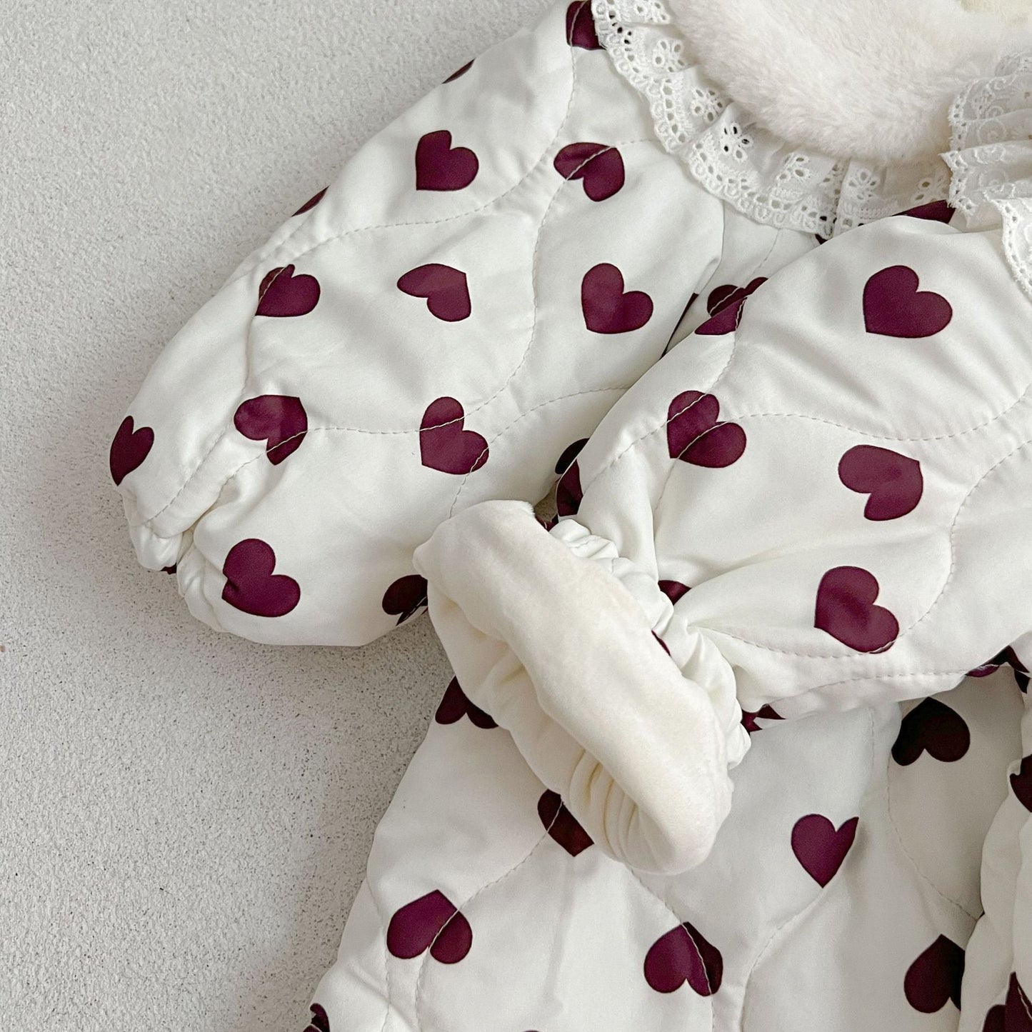 Red Heart Pattern Peter Pan Lace Collar Long Sleeve Fashion Princess Onesies&Dress
