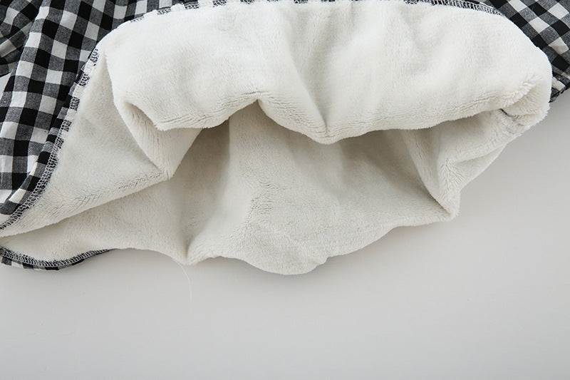 Check Plaid Doll Collar Design Bear Cartoon Embroidery Thick Preppy Dress