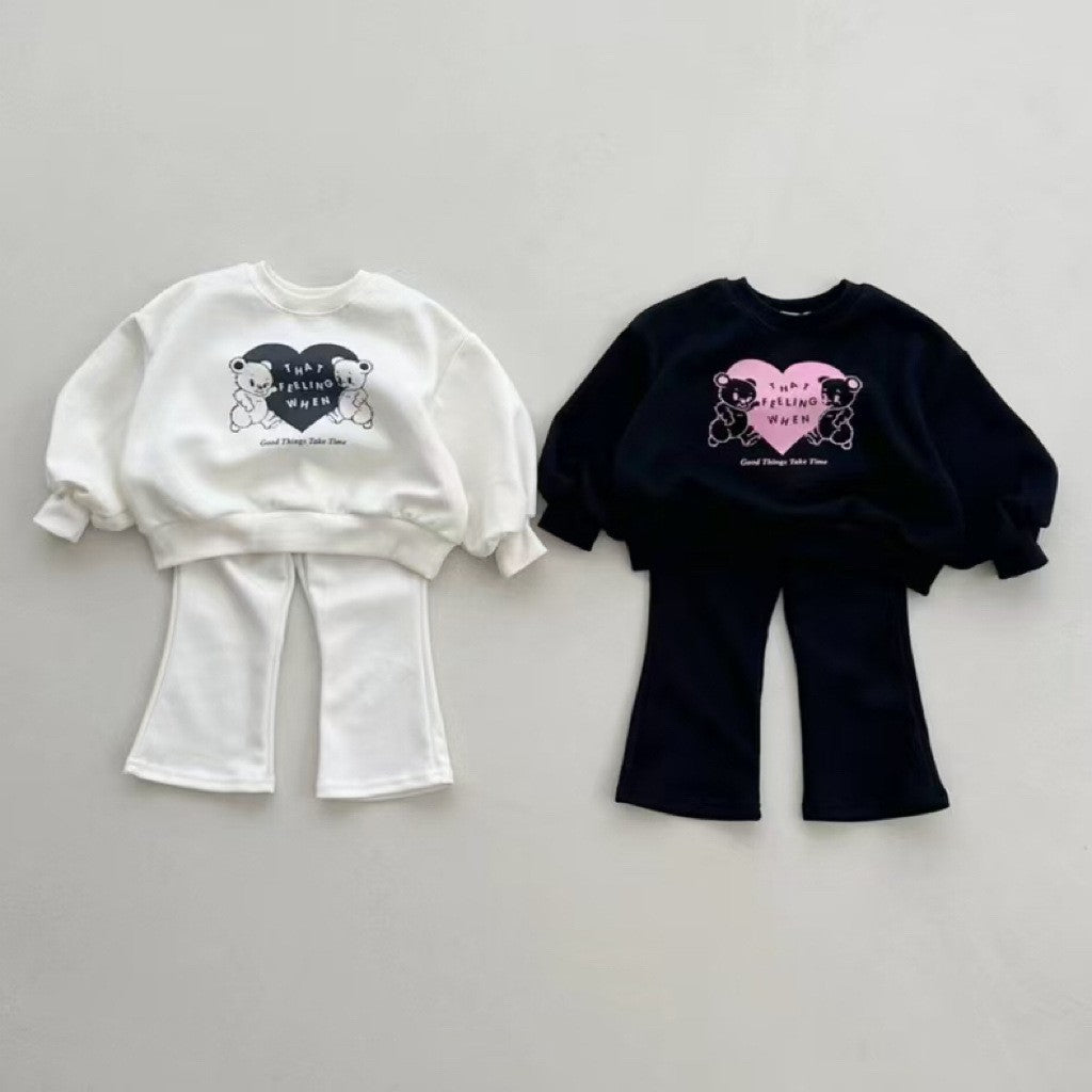 Autumn Baby Kids Unisex Casual Letters and Teddy Bears Pattern Long Sleeves Top Pullover and Pants Clothing Set