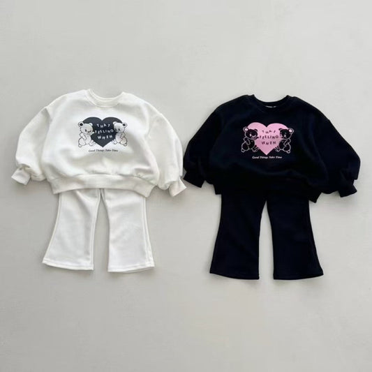 Autumn Baby Kids Unisex Casual Letters and Teddy Bears Pattern Long Sleeves Top Pullover and Pants Clothing Set