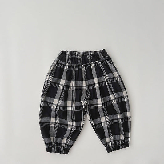 Baby Classic Plaid Pattern Loose Cotton Trousers