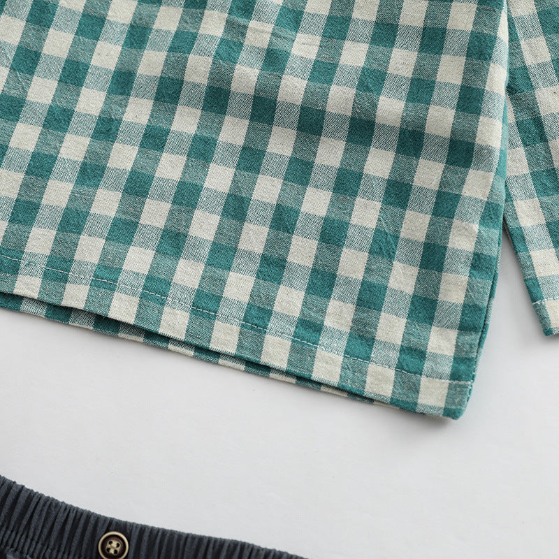 Baby Plaid Graphic Tops And Solid Shorts With Hat One Pieces Sets