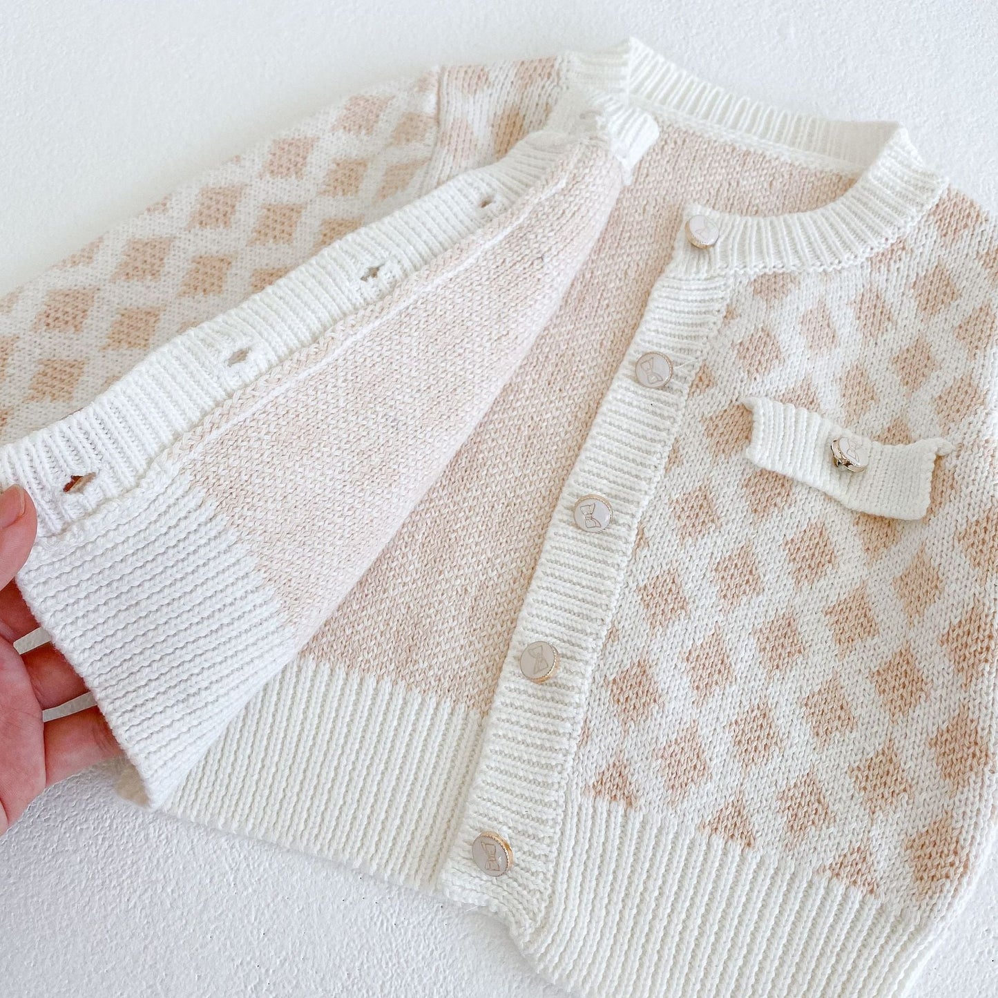 Baby Girl Plaid Graphic Onesies & Cardigan Knitted Sets