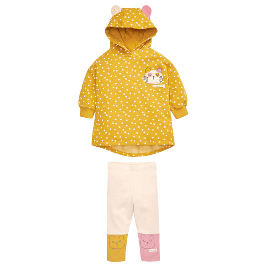 Baby Girl Car Patched & Dot Graphic Long Hoodie Combo Leggings Sets