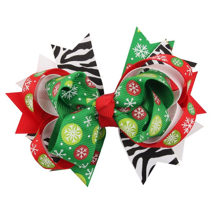 Christmas Various Pattern Dovetail Bow Shape Design Hair 5 Clips Festival Gift