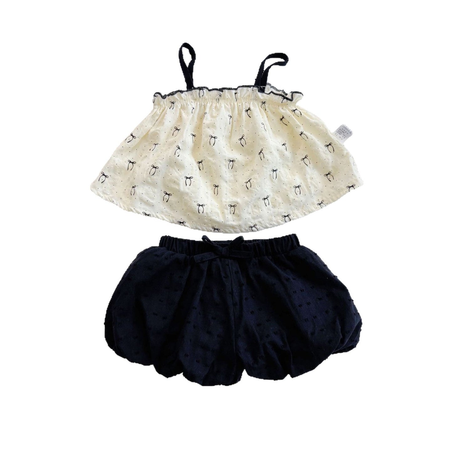 Summer Hot Selling Baby Girls Sleeveless Butterfly-bows Pattern Top Vest and Black Shorts Clothing Set