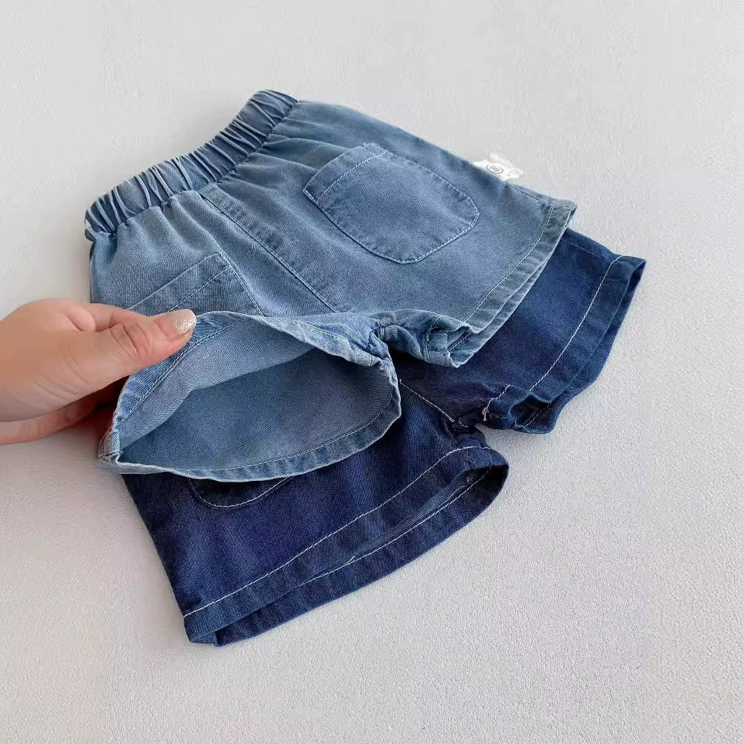 Summer Hot Selling Baby Kids Boys Short Sleeves Denim Single Breasted Top and Shorts Clothing Set