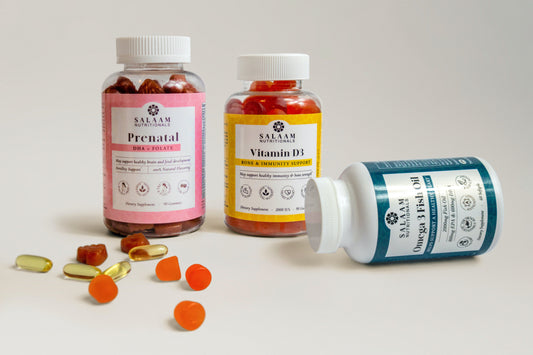 Halal Prenatal Bundle: Vitamin D3, Omega 3 Fish Oil & Prenatal Gummies (3 Bottles)
