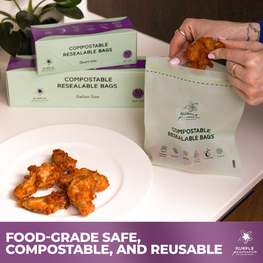 Compostable Resealable Bags. Eco-Friendly & Durable. Snack, Sandwich, Quart & Gallon Sizes