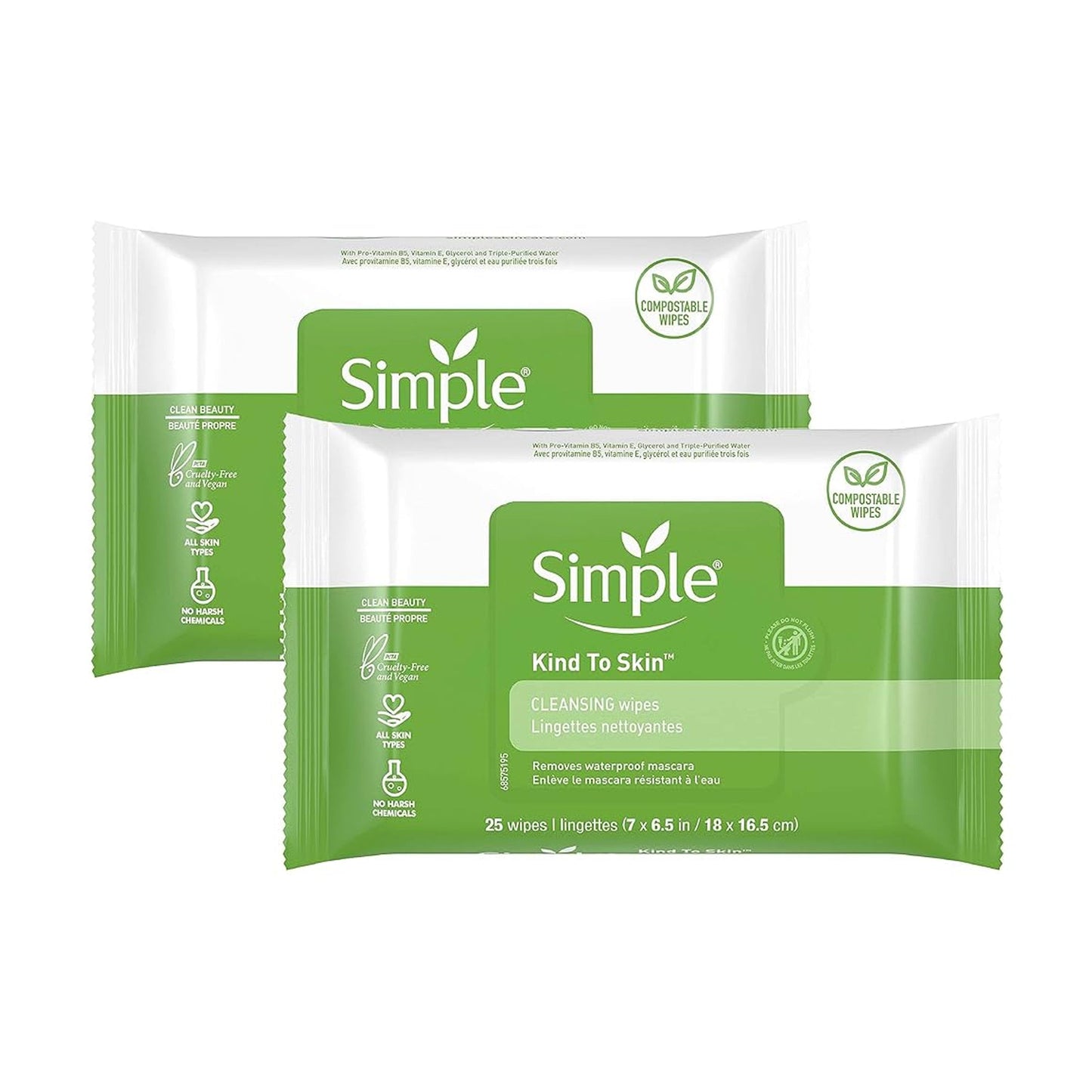 Simple Kind to Skin Cleansing Facial Wipes 2 Pack (50 wipes) - New