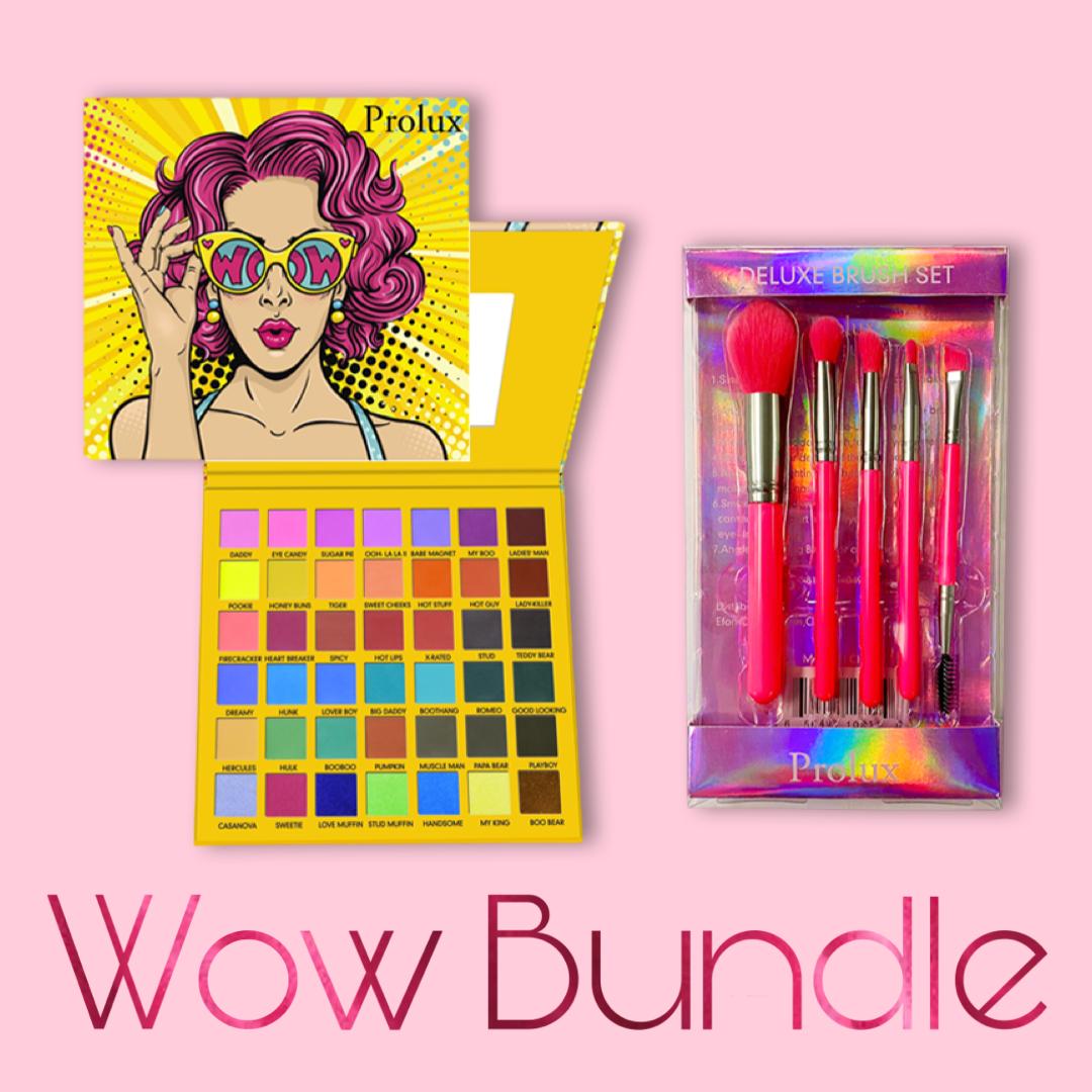 Wow Bundle | Eyeshadow Palette & Neon Pink Brush Set includes