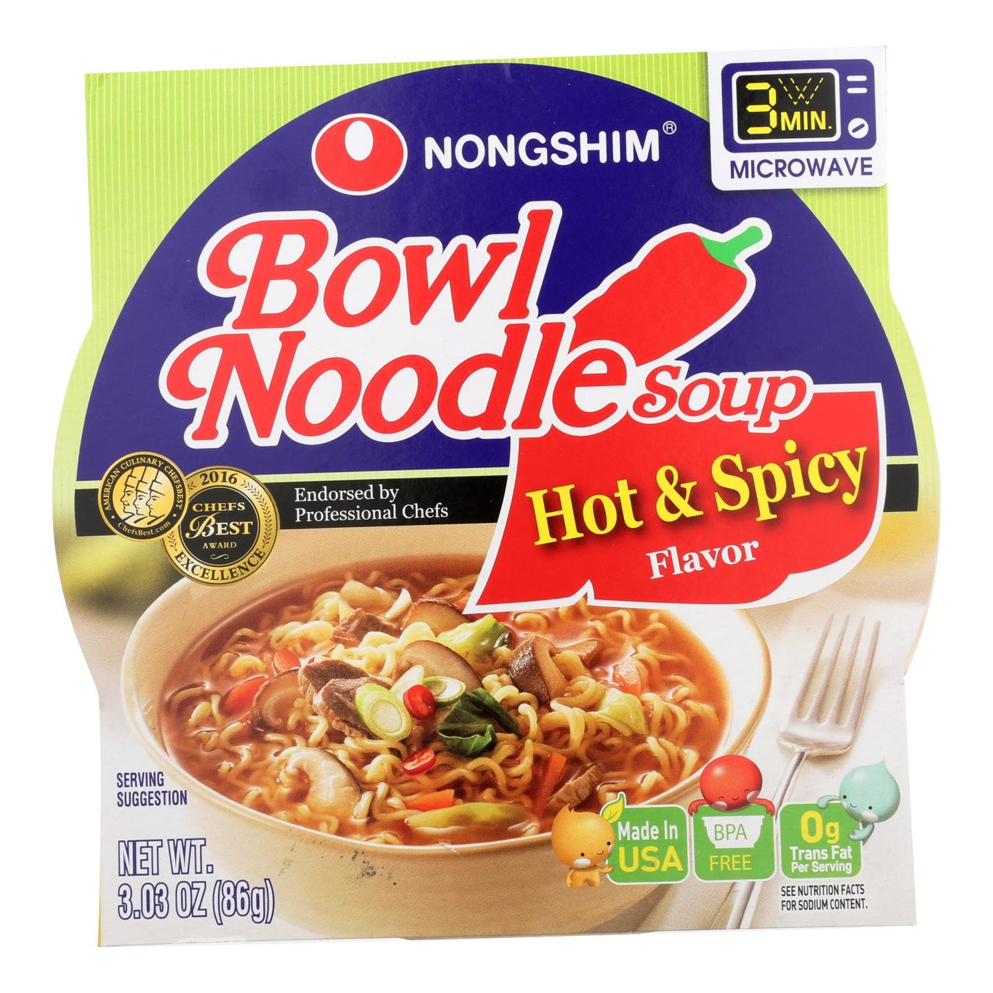 Nong Shim Hot & Spicy Noodle Soup Bowl - 12 Pack, 3.03 Oz