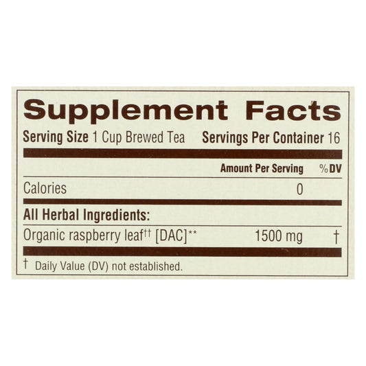 Organic Raspberry Leaf Herbal Tea - 16 Bags, Case of 6