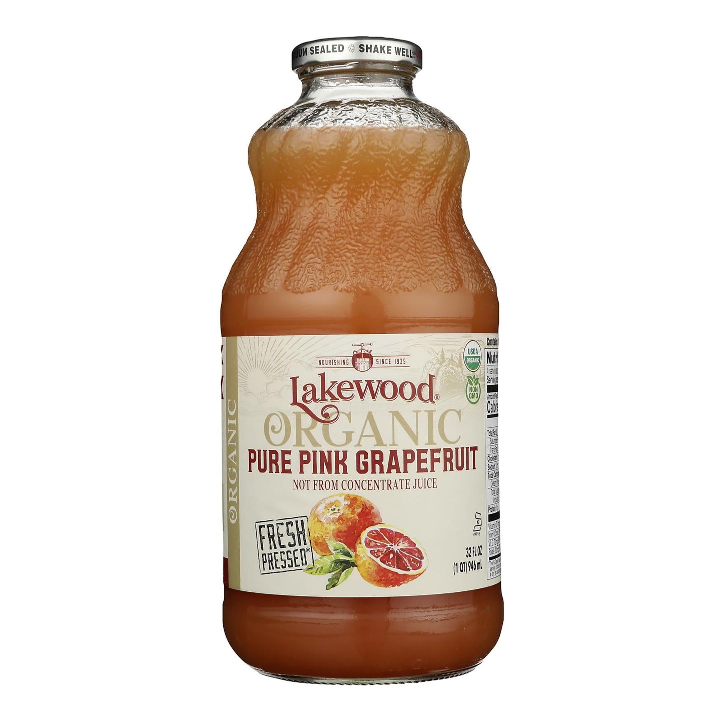 Lakewood Organic Pink Grapefruit Juice, Case of 6, 32 fl oz