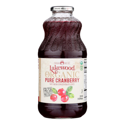 Lakewood Organic Pure Cranberry Juice, 32 fl oz, 6-Pack