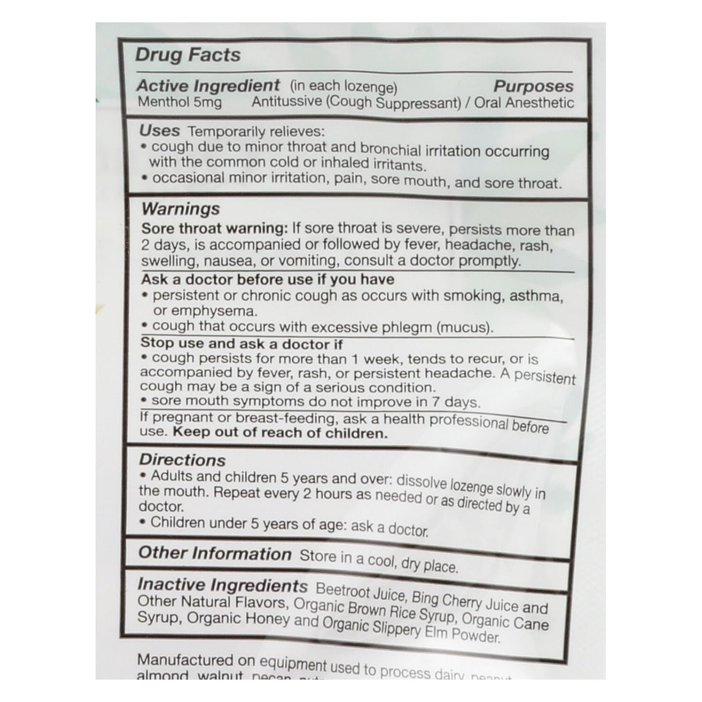 Organic Bing Cherry Cough Lozenges - 18 Count