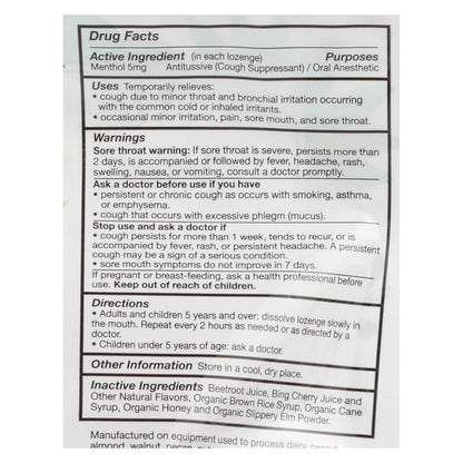 Organic Bing Cherry Cough Lozenges - 18 Count