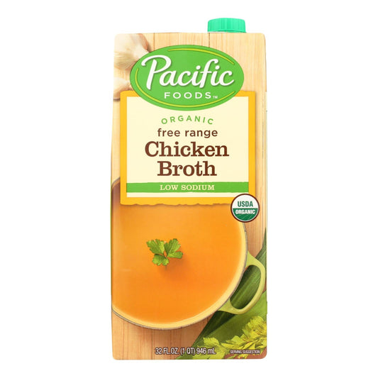 Pacific Natural Low Sodium Free Range Chicken Broth, 12x32oz