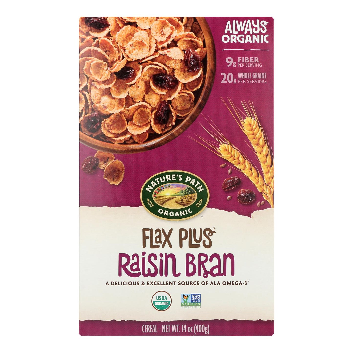 Nature's Path Organic Flax Raisin Bran Cereal, 12-Pack