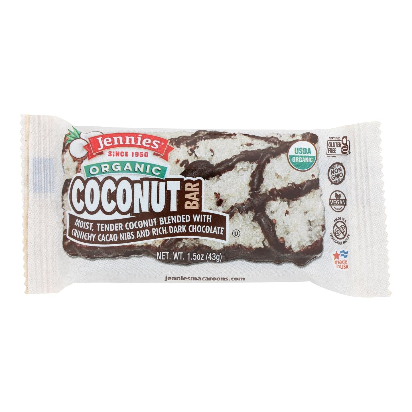 Jennie's Organic Cacao Coconut Bars, 12-Pack, 1.5 Oz Each