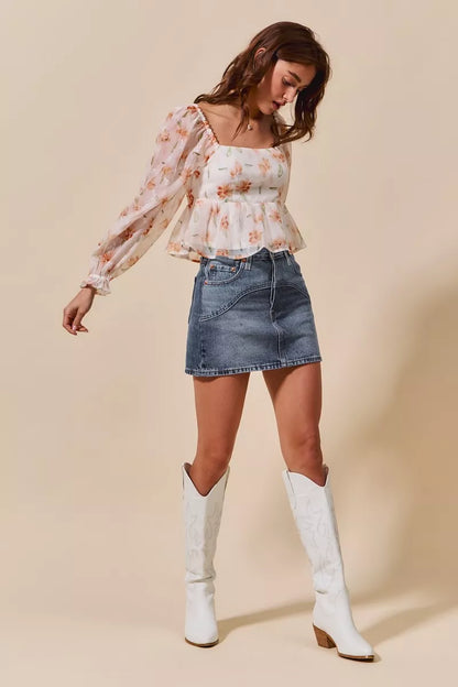 SO ME Washed Denim Mini Skirt with Pockets