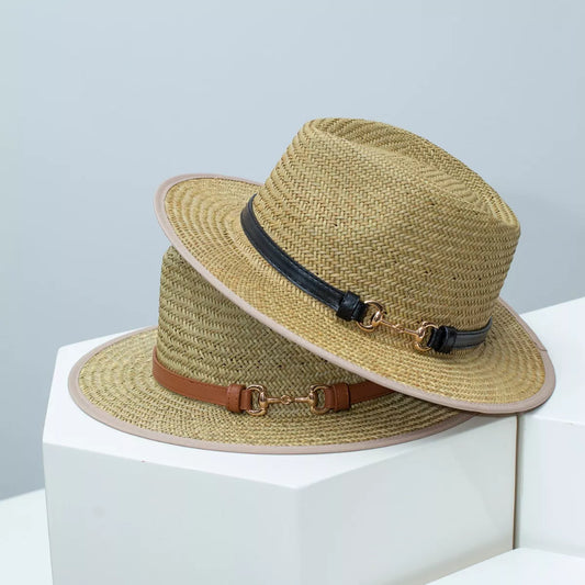 Straw Fedora Hat with Decorative Band