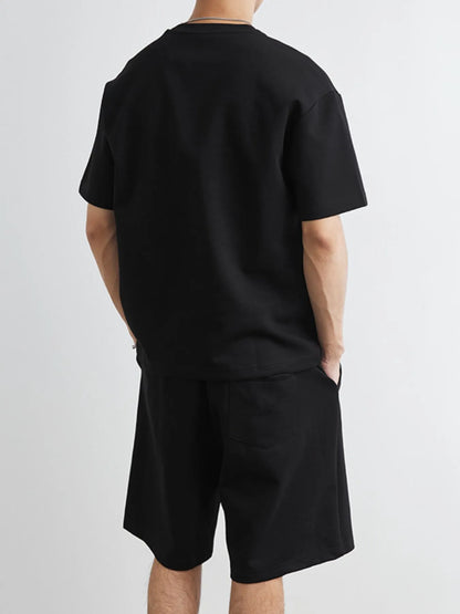 Men's Plus Size Round Neck Short Sleeve Top and Shorts Set