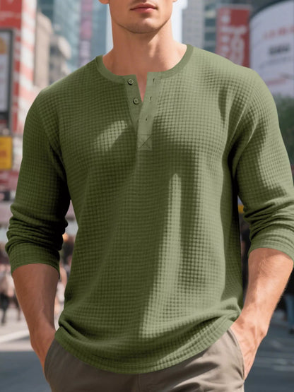 Men's Plus Size Casual Waffle Knit Henley T-Shirt