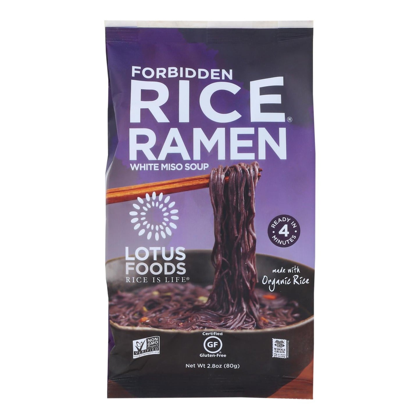 Lotus Foods Organic Forbidden Rice Ramen with Miso, 2.8oz, 10-Pack